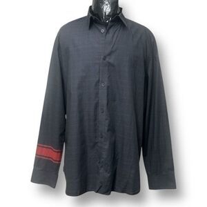Calvin Klein XL Black Plaid Button-Up Shirt Red Stripe Grunge Office Career